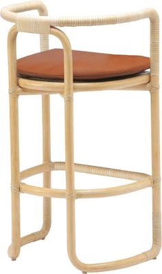 a white chair with a brown seat and back rest on a white background for use as a bar stool