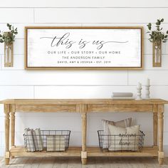 a wooden table with baskets on it in front of a sign that reads, the perfect blend