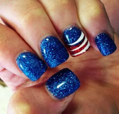 4th of July | Memorial Day Nail Art Design Nails Patriotic, Nails July, Nails Plain, Coffin Ombre, Firework Nails, Nails Round