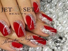 Holiday Nail Designs, Christmas Gel Nails, Super Nails, Christmas Nails Acrylic, Red And Silver, Winter Nail Designs