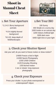 a poster with instructions on how to use the shutter speed guide for photography and video