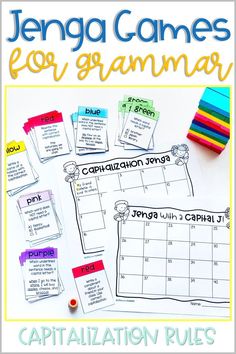 a calendar with words and pictures on it that say,'congratulations games for grammars '