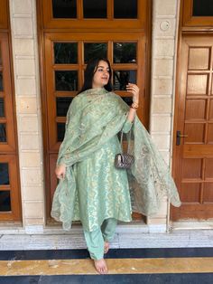 Salwar with a benarsi silk suit and hand embroidered organza dupatta is the best festive wear Silk Punjabi Suit, Sling Bag Outfit, Festive Outfits, Bag Outfit, Embroidered Organza, Suit Design, Silk Suit, Festive Wear