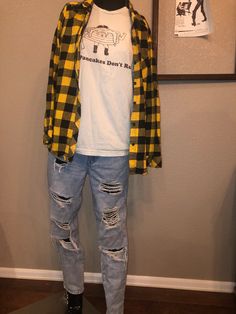 Vintage 90s Grunge Outfit Yellow Clueless Plaid Flannel - Etsy Casual Plaid Cotton T-shirt, Casual Short Sleeve Flannel Shirt For Fall, Grunge Cotton Shirt For Fall, 90s Inspired Cotton Top For Fall, Trendy Plaid Cotton Flannel Shirt, Plaid Grunge Tops For Streetwear, Casual Flannel Tops For Streetwear, Casual Yellow Cotton Flannel Shirt, Grunge Plaid Flannel Tops