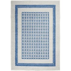 a blue and white rug on a white background