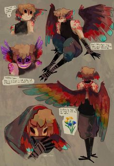 an image of some sort of character with wings and headdresss, all in different