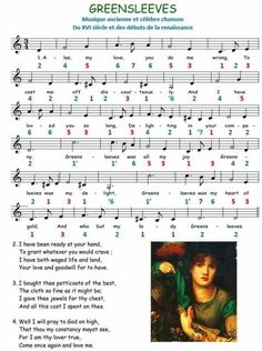 sheet music for children to learn how to play the song greensleves with pictures