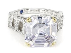 Vanna K™ for Bella Luce® white diamond simulant 15.74ctw square and round, Platineve® asscher cut ring. Measures approximately 0.81" L x 0.47" W and is not sizable. The diamond equivalent weight is 9.53ctw. Each Vanna K™ design has a signature label that features a lab created sapphire. White Asscher Cut Diamond Ring For Formal Occasions, White Asscher Cut Diamond Ring For Formal Events, White Asscher Cut Diamond Ring For Formal, White Diamond Ring With Vs Clarity In Asscher Cut, White Asscher Cut Diamond Ring With Vs Clarity, White Asscher Cut Rings With Diamond Accents, Luxury White Octagon Ring, White Octagon Diamond Ring With Vvs Clarity, White Octagon Diamond Ring With Accents