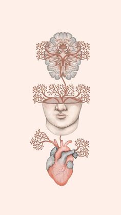 a drawing of a human heart and tree with branches growing out of it's head