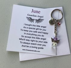 an angel keychain with a poem written on it