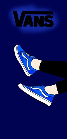 a pair of blue shoes with the word vans on it and an image of someone's feet