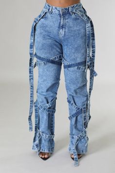 Denim Blue Bottoms With Belt, Edgy Spring Cargo Jeans, Stretch Trendy Jeans With Belt Loops, Trendy Straight Leg Festival Bottoms, Stretch Denim Jeans For Festival, Trendy Stretch Jeans For Festivals, Trendy Denim Pants For Festivals, Trendy High Rise Jeans For Festivals, Trendy Straight Leg Pants For Festival