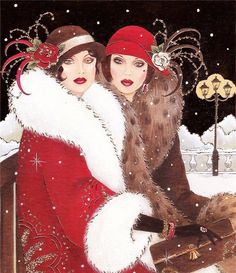 two women dressed as santa claus in the snow