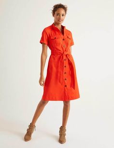 Cecily Dress - Orange Sunset On Safari, Orange Sunset, Notched Neckline, Knee Length Shorts, Dress Orange, Mid Dresses, Vintage Denim