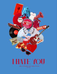 i hate you poster with various items on it