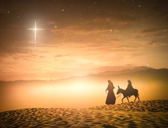 two people riding on horses in the desert at night with a star shining above them