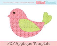 a pink bird with green leaves on it's wings is featured in this applique template