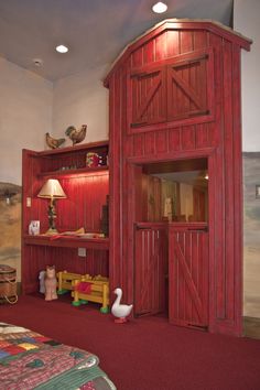 there is a red barn like room in the house