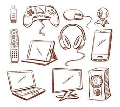 hand drawn electronic devices and gadgets