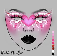 Valentines Day Makeup Looks Creative, Heart Graphic Liner, Goth Valentines Makeup, Creative Eyeliner Looks, Valentines Graphic Liner, Creepy Clown Makeup, Crazy Eye Makeup, Makeup Charts, Makeup Books