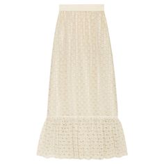 100% authentic Gucci GG macrame maxi skirt in off-white cotton (77%) and polyester (23%) (please note the content tag has been removed). Ribbon waist-band. Opens with a zipper in the back. Detachable lining in off-white silk. Has been worn and is in excellent condition. See separate listing for matching shirt. Measurements Size S Waist From 70cm (27.3in) Hips From 94cm (36.7in) Length 112cm (43.7in) All our listings include only the listed item unless otherwise specified in the description above Floral Skirt Top, Skirt Gucci, Long Cotton Skirt, Gucci Skirt, Sheer Maxi Skirt, Cotton Skirts, White Long Skirt, Skirts Long, Cotton Maxi Skirts