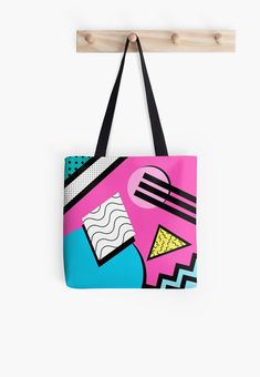 Soft polyester canvas shopping bag with edge-to-edge print on both sides. Fully lined for extra strength. Three sizes to choose from. Original 80s Memphis Design Pattern by stayrad. ©2020 Blue Rectangular Bag With Graphic Print, Rectangular Graphic Print Canvas Bag For School, Graphic Print Tote Bag For Streetwear, Trendy Rectangular Canvas Bag With Graphic Print, Retro Rectangular Canvas Bag For School, Retro Rectangular Bag With Letter Print, Retro Rectangular Canvas School Bag, Trendy Pink Bags With Graphic Print, Retro Shoulder Bag For Streetwear