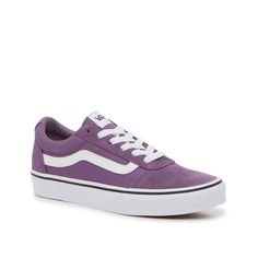 Vans-Ward Sneaker - Women's Hit up the skate park or show off your street style in the women's Ward sneakers from Vans. This low top is cool and casual, complete with a silhouette that stays true to the design of the classic kicks and the brand's distinct stripe along the side. Crafted with a mix of durable canvas and a soft suede material, as well as a sporty vulcanized midsole. Casual Purple Sneakers For Skateboarding, Purple Low-top Skate Shoes For Streetwear, Purple Vans Sneakers For Skateboarding, Casual Purple Sneakers With Vulcanized Sole, Casual Purple Skate Shoes For Streetwear, Purple Skate Shoes With Vulcanized Sole For Streetwear, Sporty Purple Vans Skate Shoes, Purple Vulcanized Sole Skate Shoes For Streetwear, Purple Low-top Vans Sneakers