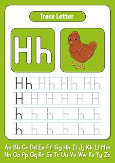 the letter h worksheet with an image of a chicken and its capital letters