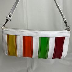 White W/Colored Stripes Bag/Purse Condition: Like New- Never Used Super Cute! Stylish And Posh Retro White Leather Shoulder Bag, White Retro Shoulder Bag For Everyday Use, White Retro Bag With Detachable Strap, Retro White Bag With Detachable Strap, Vintage White Shoulder Bag For Everyday Use, Retro White Bags For Everyday Use, Retro White Bag For Everyday Use, White Vintage Leather Shoulder Bag, Vintage White Leather Shoulder Bag