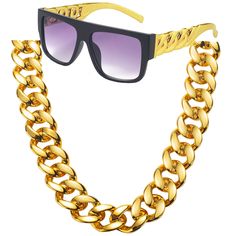 PRICES MAY VARY. Hip Hop costume Kit: You will get 1 pair of gold frame 80s retro sunglasses, 1 piece of faux Large Gold Chain, the affordable combination and exquisite style make you easily become an appealing presence at 80s or 90s themed parties. Rapper Hip Hop DJ Glasses: Hippie style glasses consist of plastic frame and polycarbonate lens, lightweight and durable to use. lens width is 2.24 inches, lens height is 1.77 inches, the bridge is 0.47 inches, and arm measures 4.92 inches, suitable Gold Party Glasses Chains, Trendy Party Glasses Chains With Gold Chain, Trendy Gold Chain Glasses Chain For Parties, Trendy Metal Glasses Chains With Gold Chain, Trendy Gold Glasses Chain As Fashion Accessory, Trendy Gold Glasses Chains For Fashion, Trendy Metal Glasses Chain, Trendy Gold Chain Link Glasses Chains, Gold Metal Glasses Chain For Party