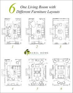 the floor plan for a living room with different furniture layouts, including two couches and