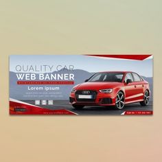 a red car web banner on a beige background