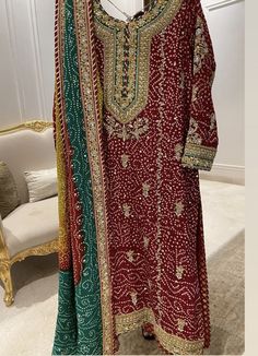 Festive Semi-stitched Bandhani Lawn Suit, Festive Bandhani Print Lawn Suit, Eid Party Dress With Bandhani Print, Eid Semi-stitched Bandhani Print Dress, Luxury Silk Bandhani Print Dresses, Shadi Dresses, Stitching Ideas, Suits Design