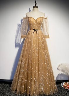 Star Prom Dress, Gold Prom Dress, Backless Formal Dresses, Champagne Evening Dress, Gold Prom, Gold Prom Dresses, Long Sleeve Prom, Elegant Prom Dresses, Prom Dresses With Sleeves