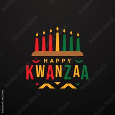 happy kwanzaa with candles in the shape of a cake on a black background