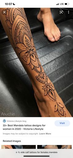 a person with a tattoo on their leg