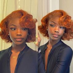 Short Ginger Hair Black Women Bob, Ginger Bob Wig Black Women, Short Wig Black Women, Short Hair Wigs For Black Women, Ginger Lace Front Wigs Black Women, Dyed Bob Hair, Ginger Bob Black Women, Colored Bob For Black Women, Ginger Bob Wig