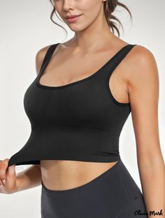 Olivia Mark - Women Seamless High Impact Supportive Sports Bra, Workout Yoga Crop Tank Tops, Women's Activewear Seamless Black Training Tank Top, Black Seamless Tank Top For Training, Sleeveless Seamless Sports Bra For Pilates, Black Scoop Neck Sports Bra For Yoga, Black Tank Top With Bust Support For Yoga, Black Tank Top With Medium Bust Support For Yoga, Black Tank Top For Yoga With Bust Support, Workout Shapewear Tank Top With Built-in Bra, Compressive Seamless Sleeveless Sports Bra