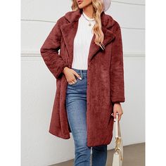 Season:Winter,Fall; Fabric:Faux Fur; Sleeve Length:Long Sleeve; Look After Me:Machine wash; Gender:Women's; Style:Casual,Street Style; Elasticity:Micro-elastic; Occasion:Daily Wear,Vacation,Street,Going out; Outerwear Length:Long; Placket:Open Front; Fit Type:Regular Fit; Function:Warm,Breathable; Pattern:Plain; Design:Fleece Lined; Neckline:Turndown; Outerwear Type:Teddy Coat,Fleece Jacket; Front page:FF; Listing Date:10/28/2023; Production mode:External procurement; Print Type:non-printing Long Sleeve Fur Coat For Cold Fall Weather, Cozy Fall Outerwear With Faux Fur Trim, Winter Sherpa Outerwear With Faux Fur Trim, Winter Outerwear With Faux Fur Trim And Sherpa, Cozy Outerwear With Faux Fur Lining For Winter, Winter Outdoor Outerwear Solid Color, Winter Outdoor Outerwear In Solid Color, Winter Outdoor Solid Color Outerwear, Fall Outerwear With Faux Fur Trim For Cold Weather