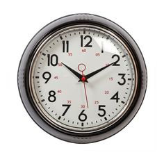 a black and white clock with red hands on a white background, showing the time eleven o'clock