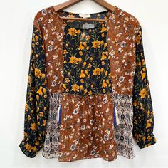 Oddy Navy Brown Floral Print Block Blouse Top Mixed Media Tassels Boho Medium In Excellent Condition,No Flaws. This Is So Pretty!! Semi Sheer Material 4 Cold Shoulder Sweatshirt, Colorful Animal Print, Doll Blouse, Brown Floral Print, Print Block, Grey Leopard Print, Animal Print Blouse, Flowy Blouse, Women Tunic Tops