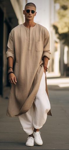 Men’s Kurta Style, Desert Men Outfit, Trendy Kurta For Men, Linen Kurta Men, Linen Clothes Men, Linen Outfits For Men, Linen Outfit Men, Boho Clothing Men, Kurta Casual