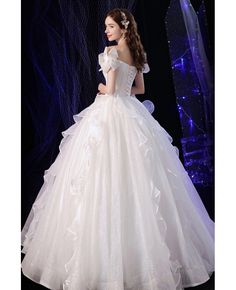 Buy super cute princess ballgown ivory white wedding prom dress with ruffles at wholesale price online. Free shipping and pro custom service since 2009. White Ball Gowns Prom, Cinderella Wedding Dress Ballgown, White Ball Dress, Core Dresses, White Ballgown, Dream Asthetic, Prom Dress With Ruffles, White Princess Dress, Princess Ballgown