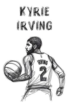 a drawing of kyrie irving holding a basketball