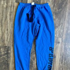 Size Small Classic Pant Blue Cinched Waist And Ankle Blue Cotton Workout Bottoms, Casual Blue Workout Pants, Casual Blue Pants For Workout, Blue Cotton Joggers For Workout, Casual Blue Sweatpants For Workout, Blue Pants For Gym In Spring, Blue Gym Pants For Spring, Blue Relaxed Fit Joggers For Workout, Casual Blue Joggers For Workout