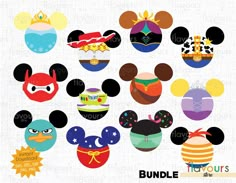 mickey mouse ears and other disney characters with the words,'bundle 3'on them