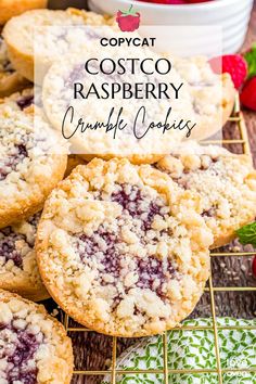 cranberry cobble cookies on a cooling rack with strawberries in the background