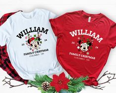 Custom Family Mickey Minnie Christmas Shirt, Christmas Family Shirt, Holiday Trip Gift, Christmas Squad Tee, Family Matching Christmas Tee Custom Tee Nation offers unique and personalized t-shirts that let you express your style and personality. Choose from a range of designs and add your own text to make it one-of-a-kind.  Our customizable t-shirts make great gifts for any occasion. Plus, you can print designs on BOTH SIDES for a little extra fee, please see below for more information.  We take pride in our work and use high-quality materials to ensure your tee lasts for years. Tee up your style today with Custom Tee Nation. TO ORDER SHIRTS: 1. Choose your shirt size and color, and we will select the best print color to complement it. 2. You can provide additional personalization requests Disney Matching Shirts Christmas, Disney Shirts Families Noel, Customizable Christmas T-shirt, Disneyland Christmas Family Shirts, Disney Christmas Shirts Family 2022, Mickey And Minnie Christmas Shirt, Minnie Christmas, Family Christmas Shirts, Christmas Tees