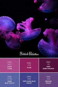 purple and blue jellyfish are featured in this color palette for the webpage design