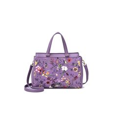 Carry your essentials in style with this Mellow World Stellan Floral Print satchel bag. Carry your essentials in style with this Mellow World Stellan Floral Print satchel bag. DETAILS 10"H x 13"W x 5"D Handle: 5.5-in. drop Strap length: 37-in. - 42-in. Removable/adjustable crossbody strap Zipper closure Gold-tone hardware Interior: 1 zip pocket, 2 slip pockets Exterior: 1 zip pocket in the backCONSTRUCTION & CARE Faux Leather Polyester lining Spot clean Imported Size: One Size. Color: Lavender. Large Capacity Purple Satchel, Purple Satchel With Large Capacity, Purple Satchel With Removable Pouch For On-the-go, Purple Bag With Detachable Strap For On-the-go, Purple Shoulder Bag For On-the-go, Purple Top Handle Satchel With Adjustable Strap, Spring Purple Satchel Shoulder Bag, Spring Travel Bag In Purple, Purple Bags For Spring Travel